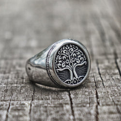 Stainless Steel Tree of Life Signet Ring