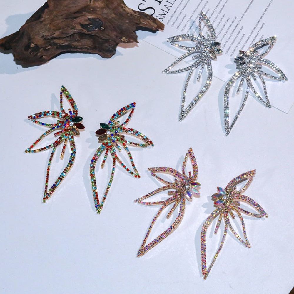 Exaggerated Crystal Geometric Flower Stud Earrings