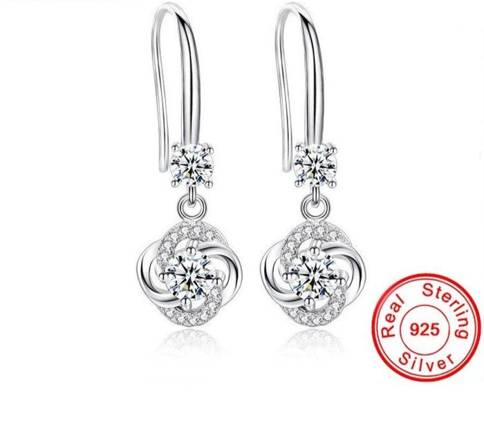925 Sterling Sapphire Silver Korean Earrings – Crystal