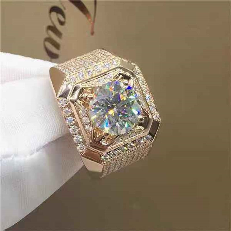 Luxurious Men's Rose Gold Natural Birthstone Crystal Finger Ring