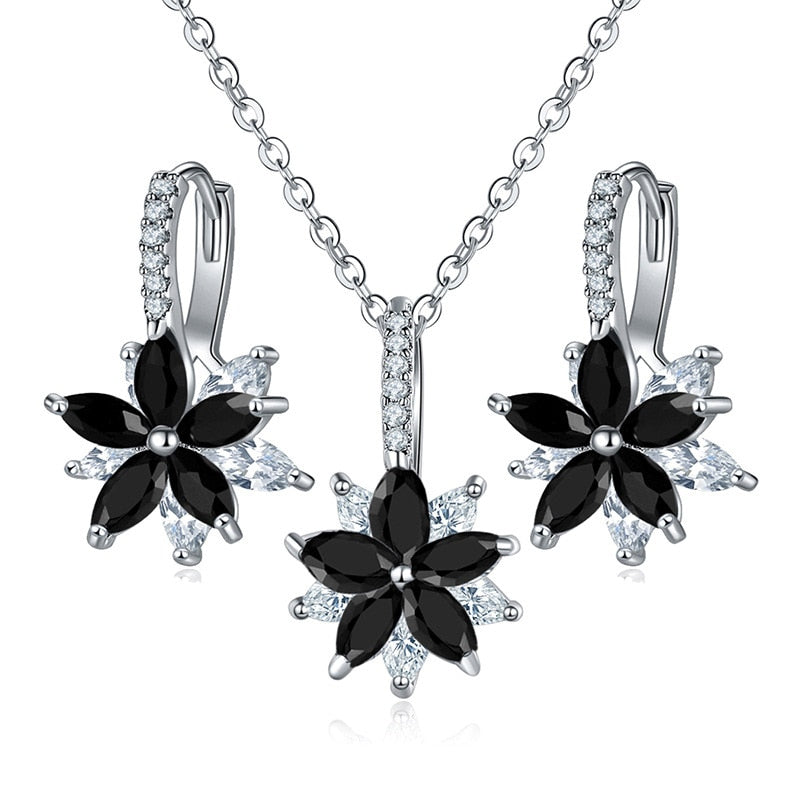 Flowers Bridal Jewelry Sets Necklace Earrings
