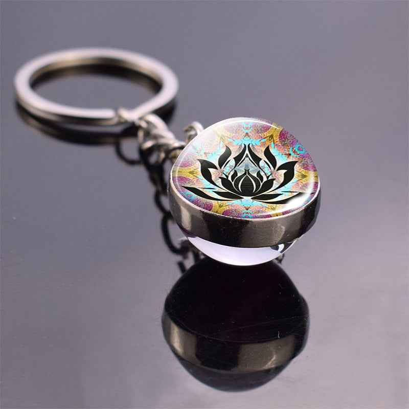 7 Chakra Yoga Meditation Glass Ball Key Chain