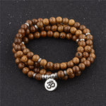 Multilayer 108 Wood Beads Lotus OM Bracelet Tibetan Buddhist Mala Buddha Charm Rosary Bracelet Yoga Wooden For Women Men
