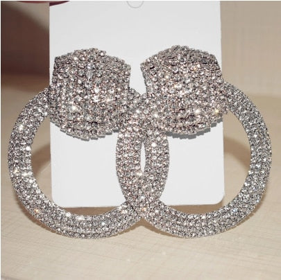 Exaggerated Crystal Geometric Flower Stud Earrings