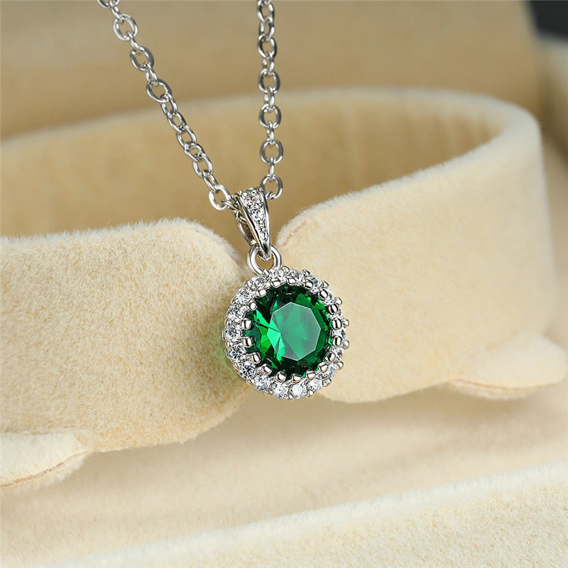 Dainty Female Red Green Pendant Necklace