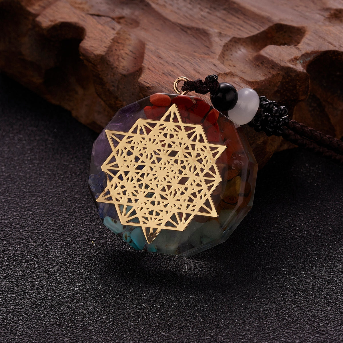 Geometric Pattern Chakras Orgonite Natural Stone Pendant