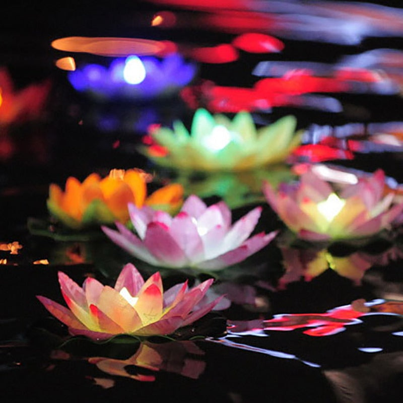LED Artificial Lotus Colorful Changed Floating Flower Lamps