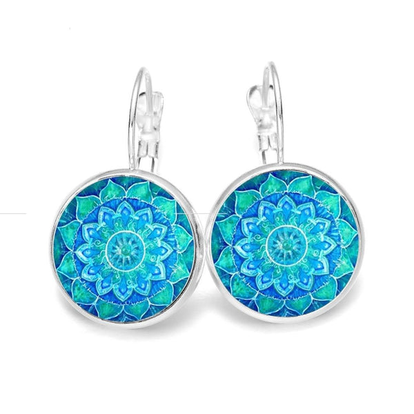 Blue Mandala Print Art Earring