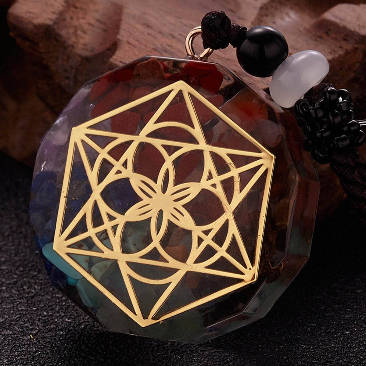Geometric Pattern Chakras Orgonite Natural Stone Pendant