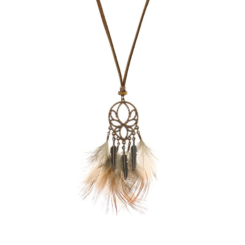Long Chain Feather Dreamcatcher Pendant
