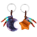 Natural Stone 7 Chakra Keychain Healing Moon Star