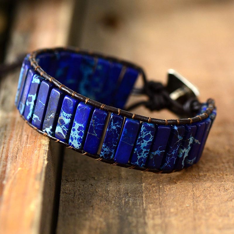 Tube Natural Stone Beaded Single Leather Wrap 