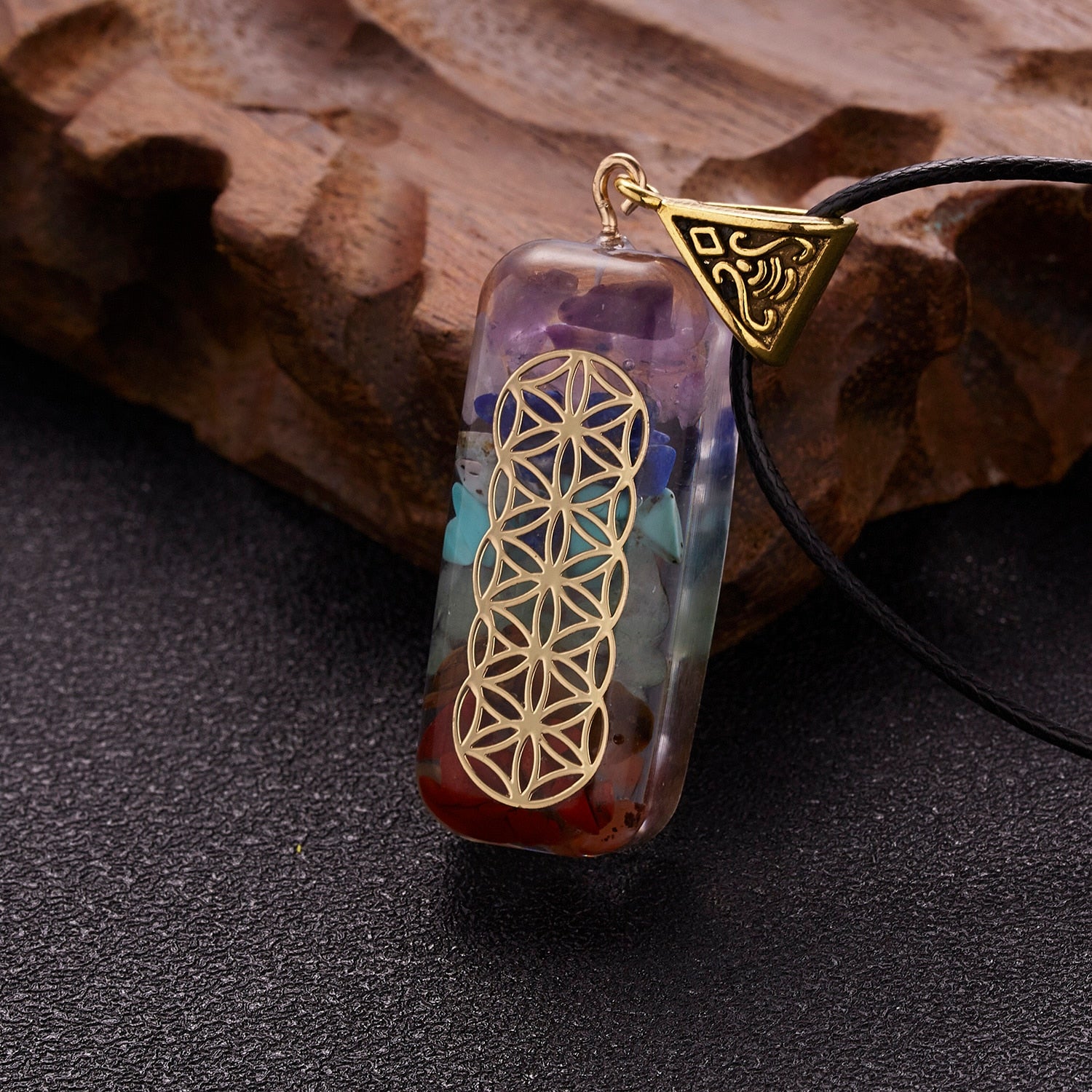 Geometric Pattern Chakras Orgonite Natural Stone Pendant