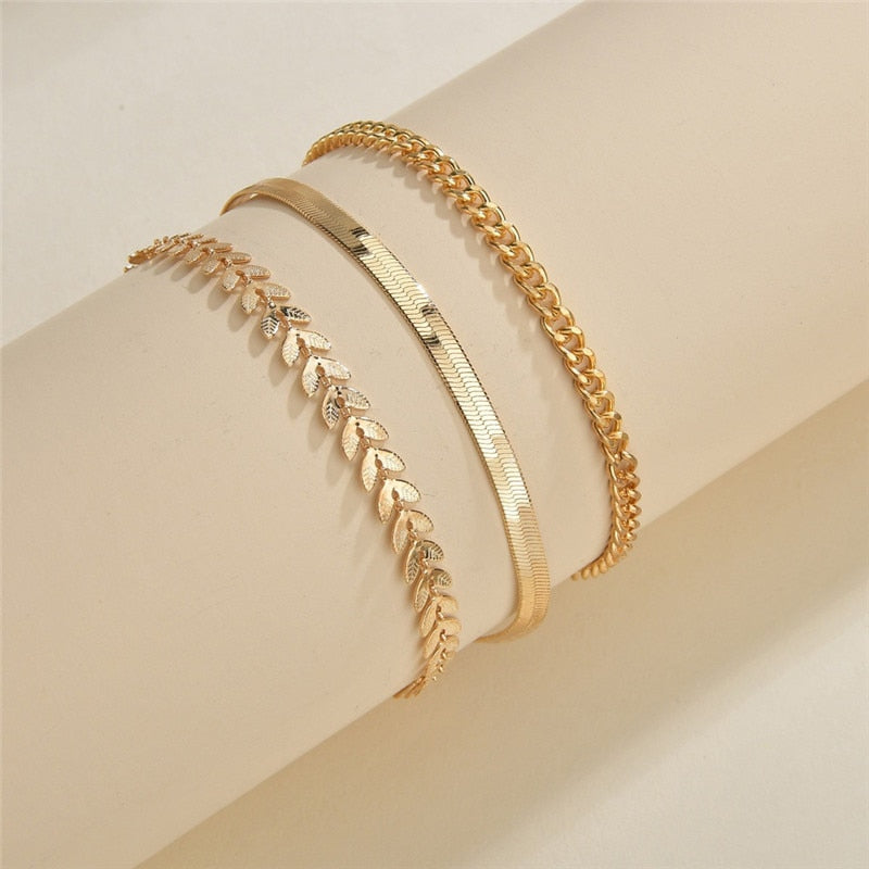 3Pcs Set Vintage Boho Anklets For Women 