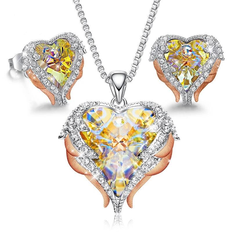 Women Necklace Earrings Jewelry Set With Crystals Women Heart Pendant Stud Fashion