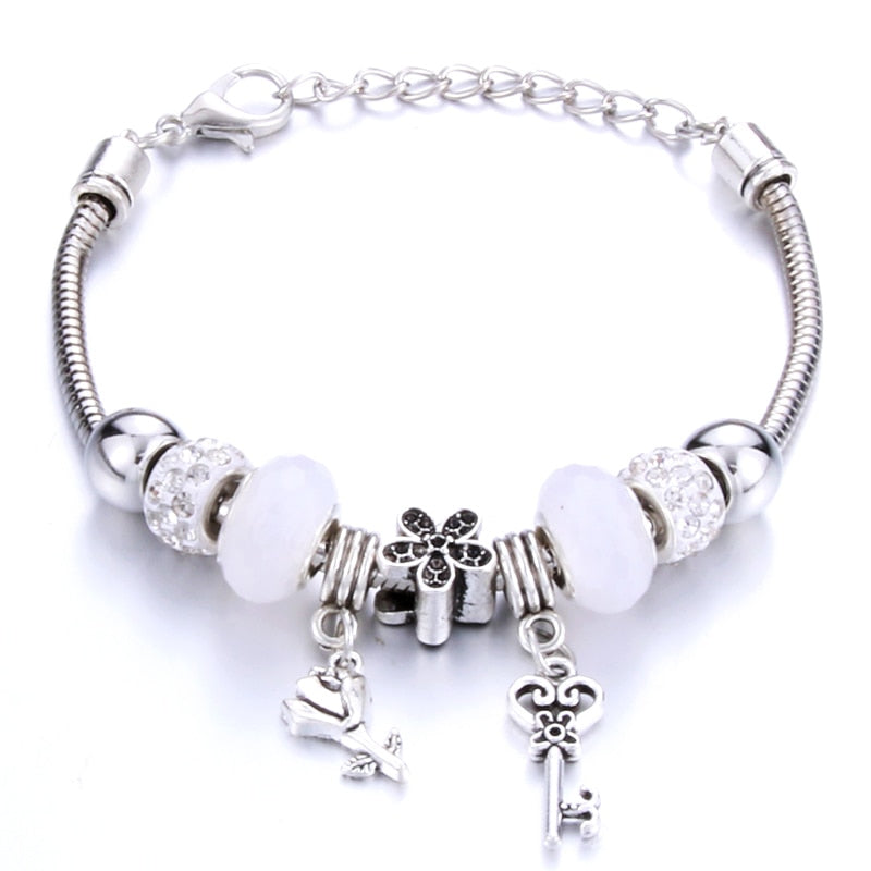 Antique Original Crown key lock Shape 6 colors Charm Bracelets