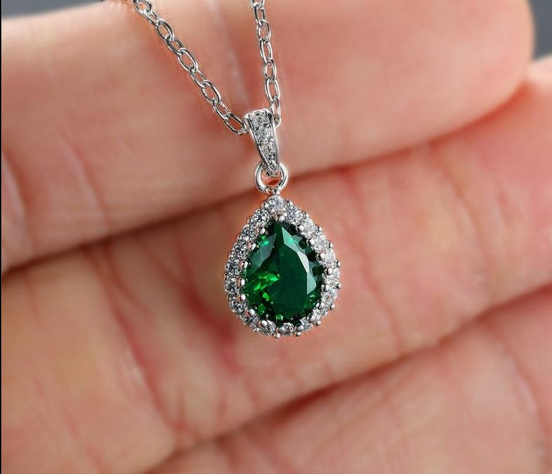 Multicolor Crystal Water Drop Stone Pendant Green Red Blue Zircon Necklaces