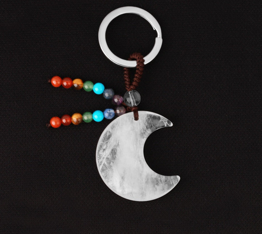 Natural Stone 7 Chakra Keychain Healing Moon Star