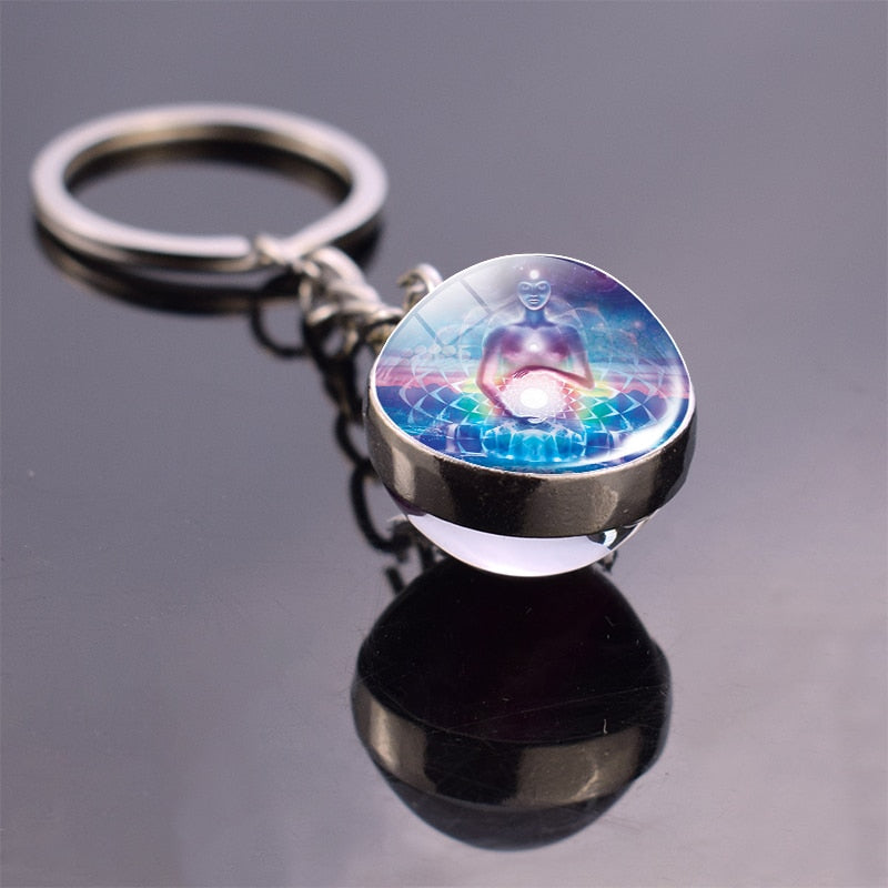 7 Chakra Yoga Meditation Glass Ball Key Chain