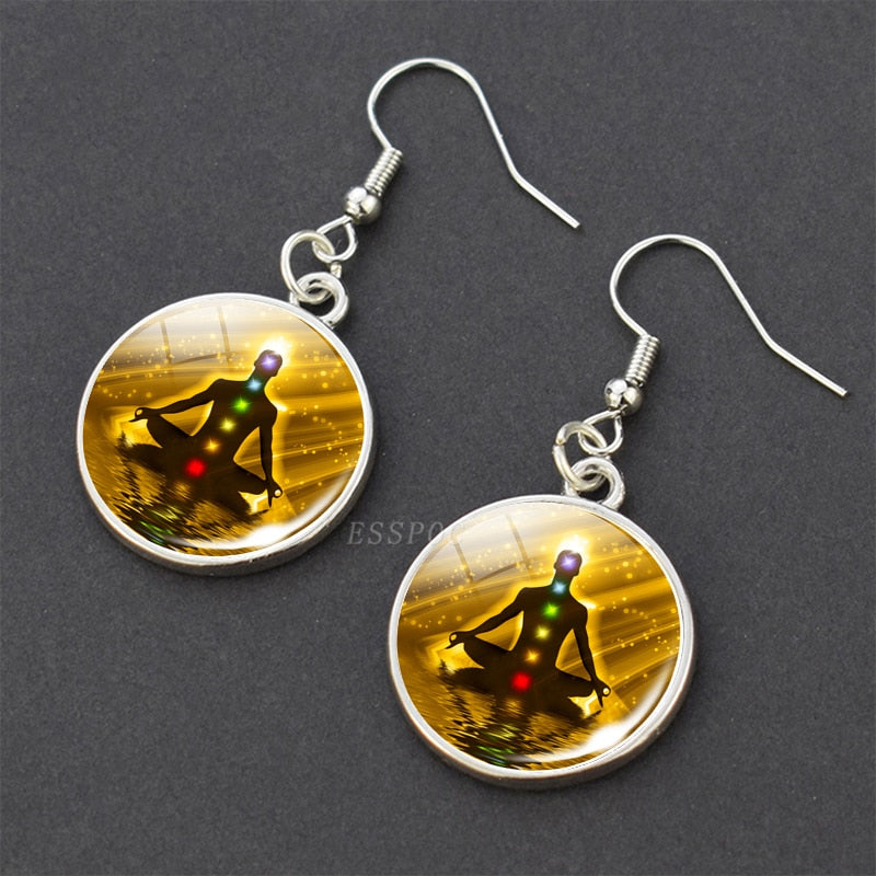 Chakra Spiritual Healing Glass Dangle Earrings