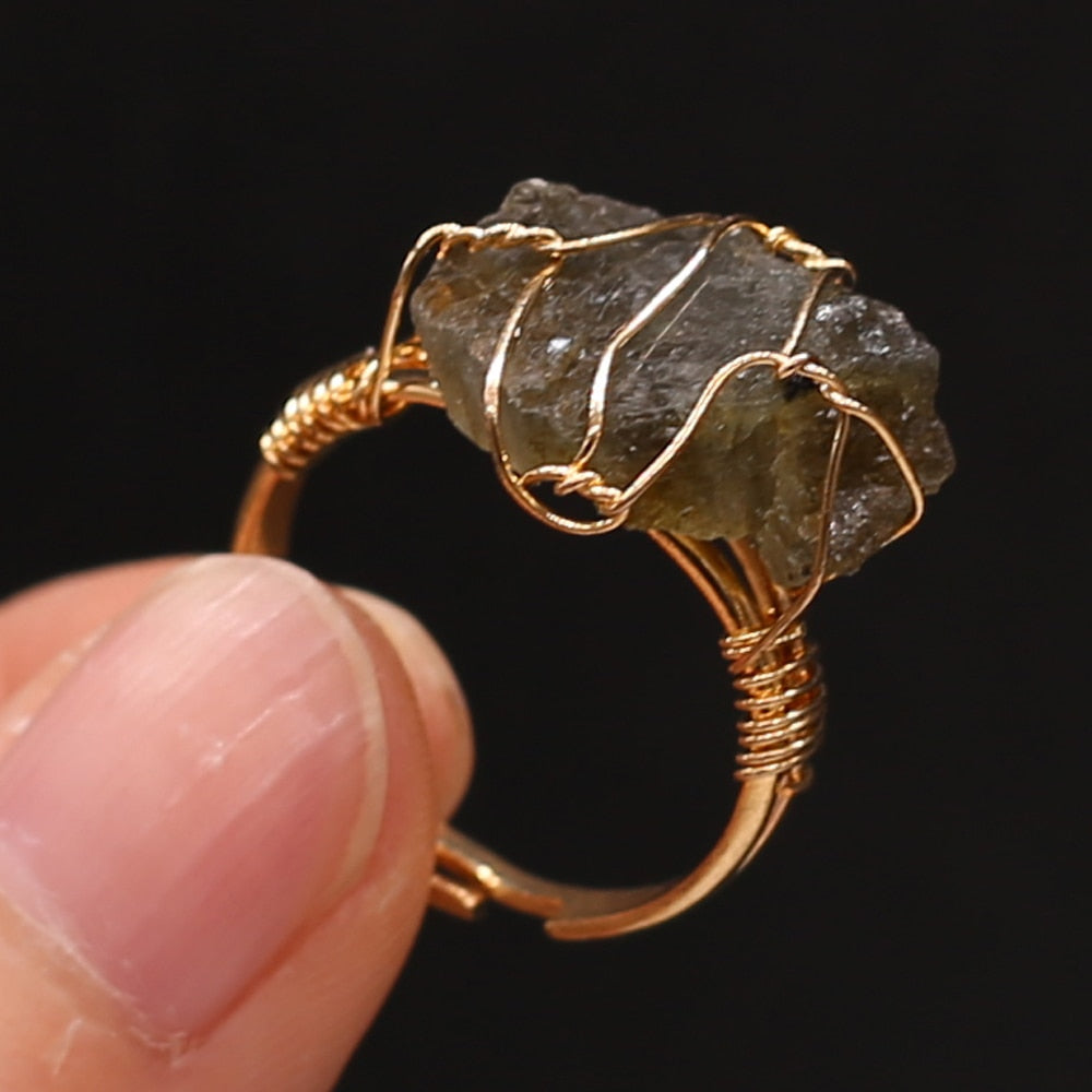 Wire Wrap Amethysts Quartzs Finger Ring