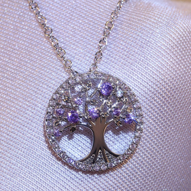 Tree of Life Zircon Round Pendant Necklace