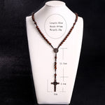 Rosary Bead Cross Pendant Woven Rope Chain Necklace