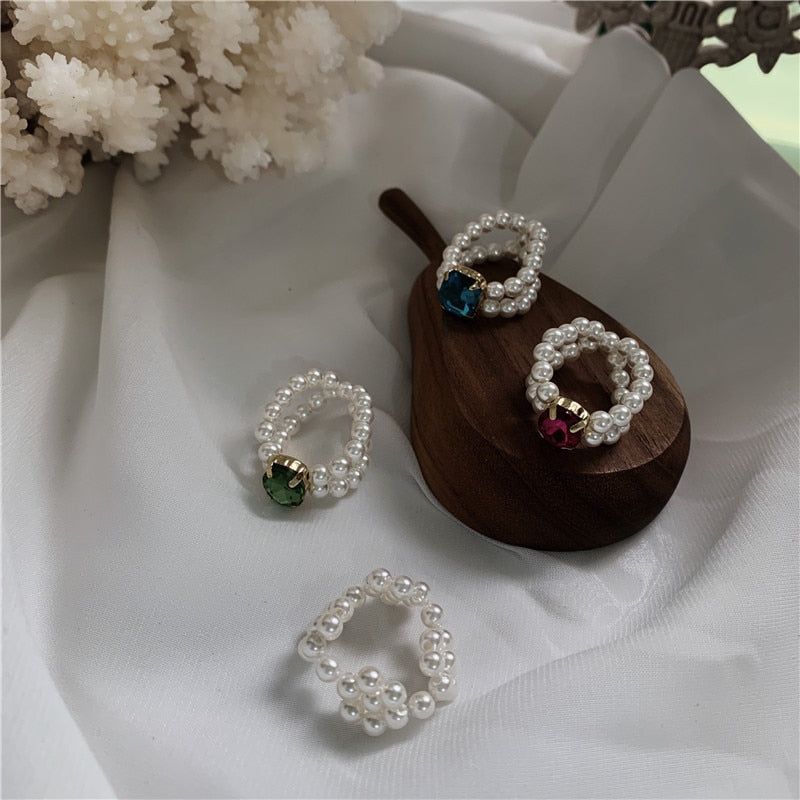 Handmade Braided Imitation Pearl Rings