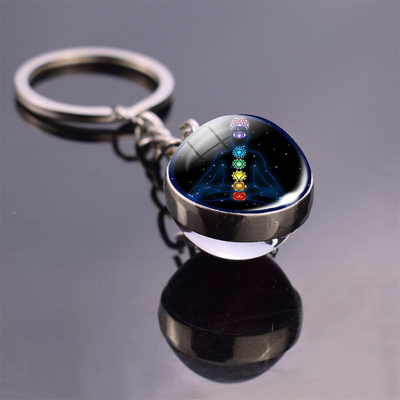 7 Chakra Yoga Meditation Glass Ball Key Chain