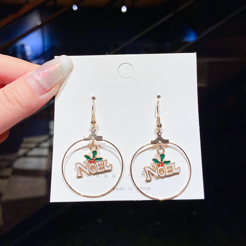 Circle Round Heart Deer Elk Pendant Earrings