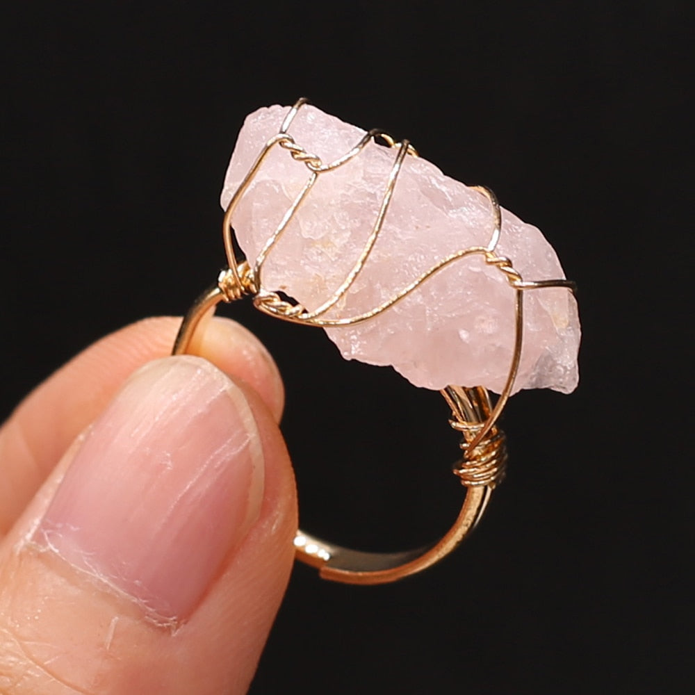 Wire Wrap Amethysts Quartzs Finger Ring