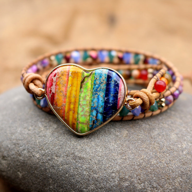 Seven Chakra Heart Stones Women Yoga Bracelets