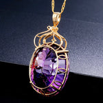 Amethyst Color Oval Crystal Pendant Necklace