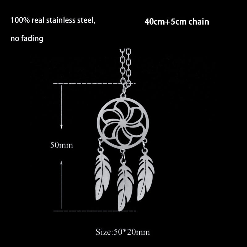 Bohemian Ethnic Feather Yoga Alloy Stainless Steel Dreamcatcher Necklace