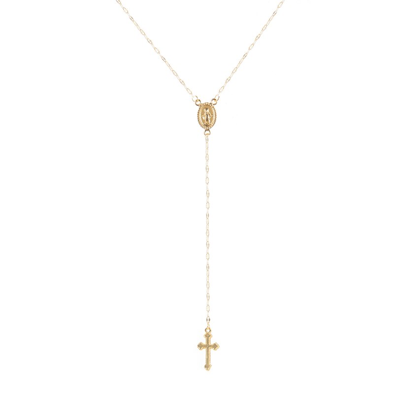 Christian Cross Bohemia Religious Rosary Pendant Women  Necklace