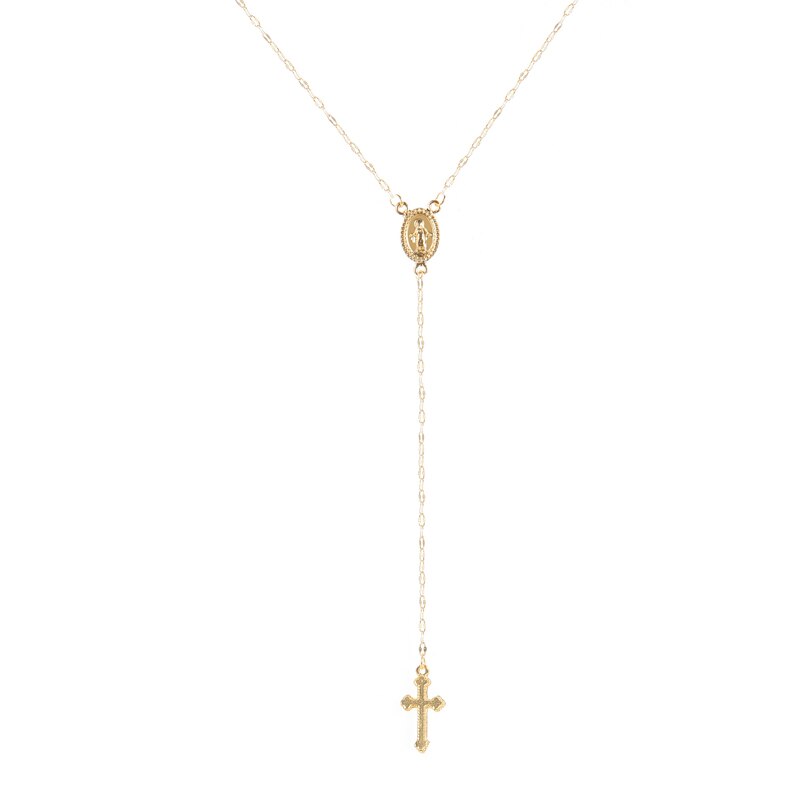 Christian Cross Bohemia Religious Rosary Pendant Women  Necklace