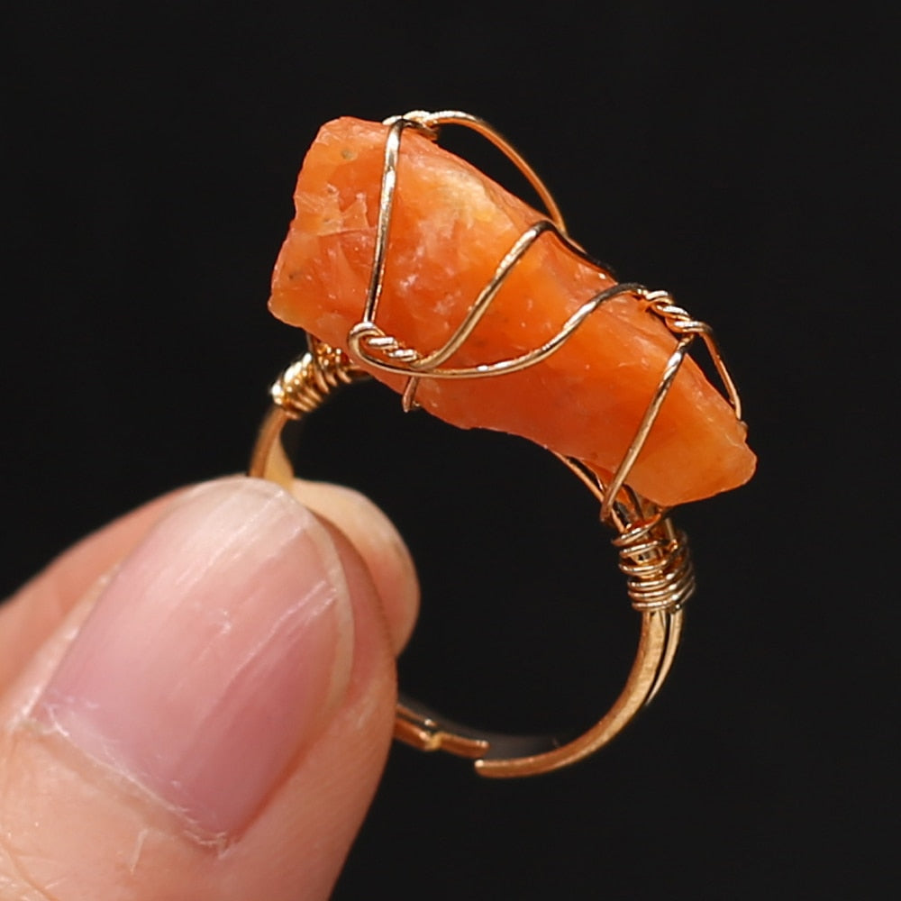 Wire Wrap Amethysts Quartzs Finger Ring