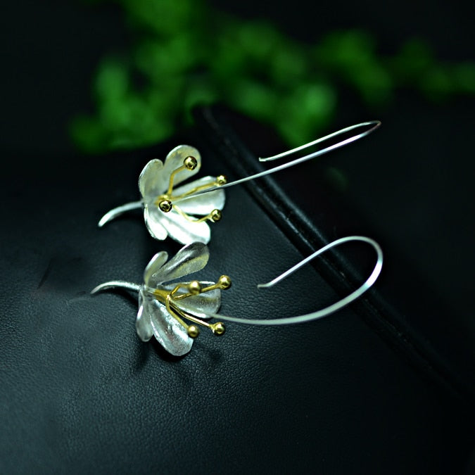 925 sterling silver Long Flower Earrings
