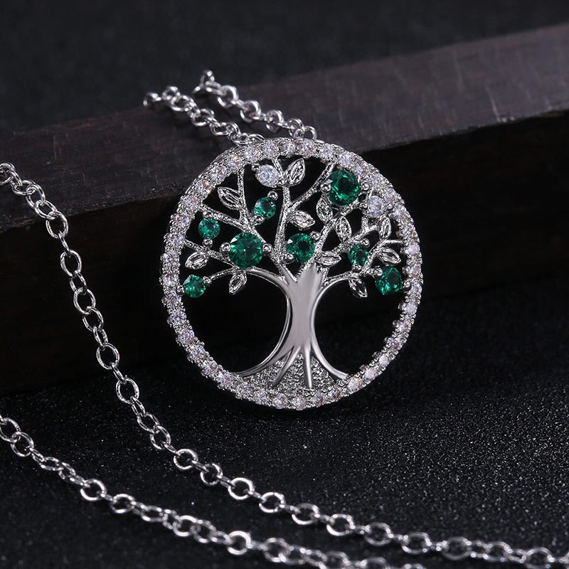 Tree of Life Zircon Round Pendant Necklace