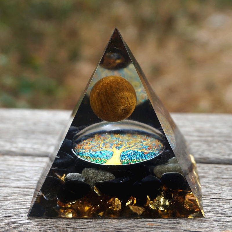 HANDMADE Tiger Eye Crystal Sphere & Obsidian Quartz Orgone Pyramid 60MM Reiki Energy Healing Chakra Meditation