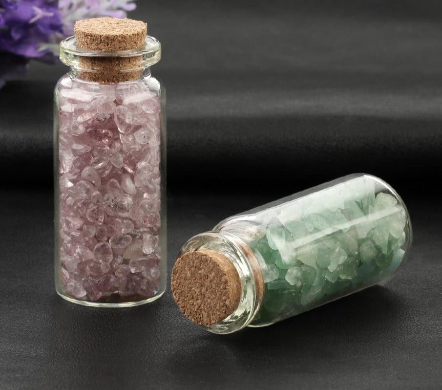 Mini Glass Wishing Bottles Natural Chip Stones Healing Crystal Decoration Lucky Drifting Bottle