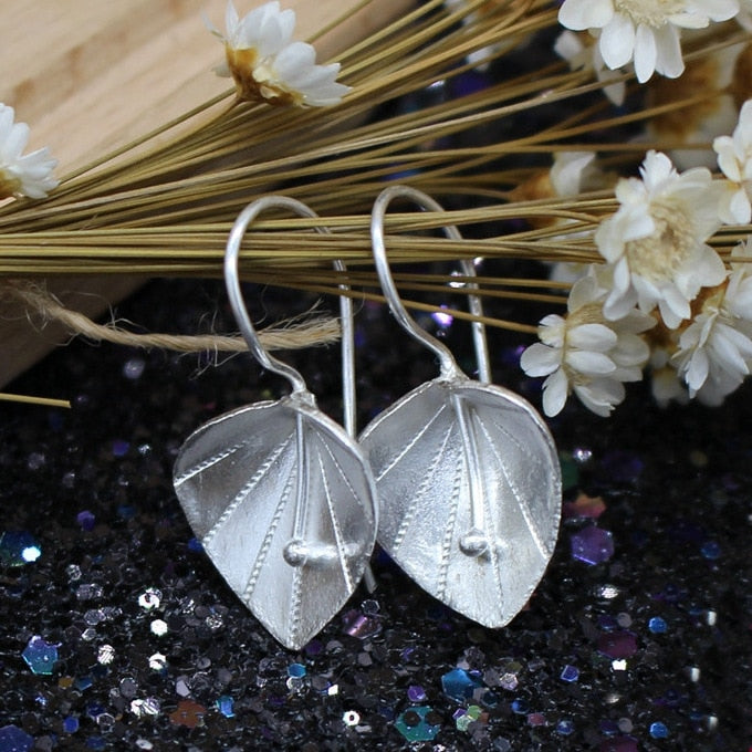 925 sterling silver Long Flower Earrings