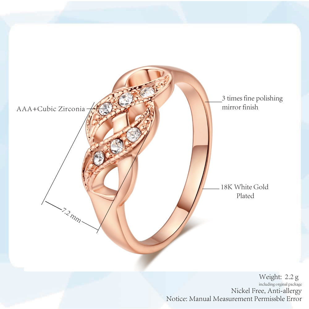 Wave Shape Rose Gold Color Wedding Finger Ring For Women