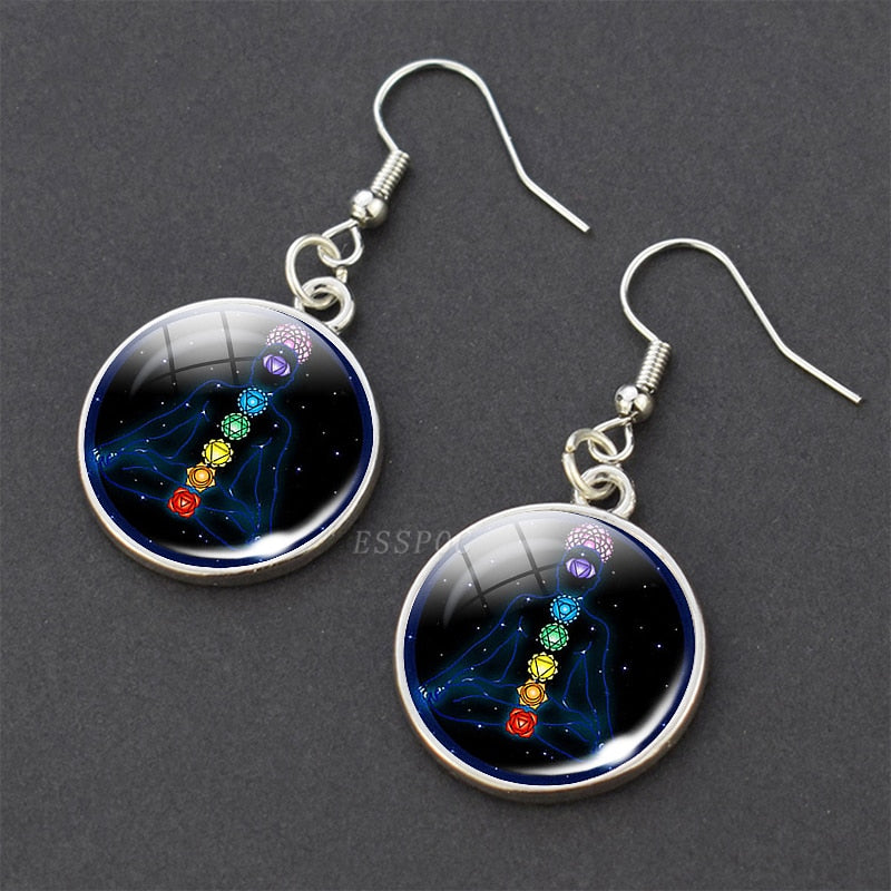Chakra Spiritual Healing Glass Dangle Earrings