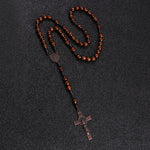 Rosary Bead Cross Pendant Woven Rope Chain Necklace