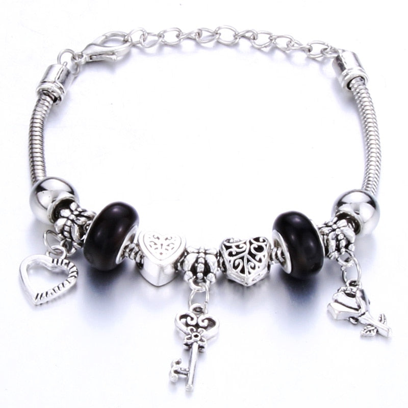 Antique Original Crown key lock Shape 6 colors Charm Bracelets