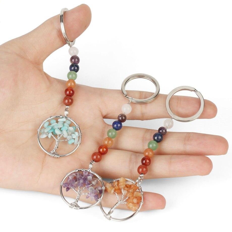 Natural Stone 7 Chakra Reiki Tree of Life Keychain