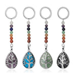 Tree of Life Keychain 7 Chakra Water Drop Natural Stone Key Holder