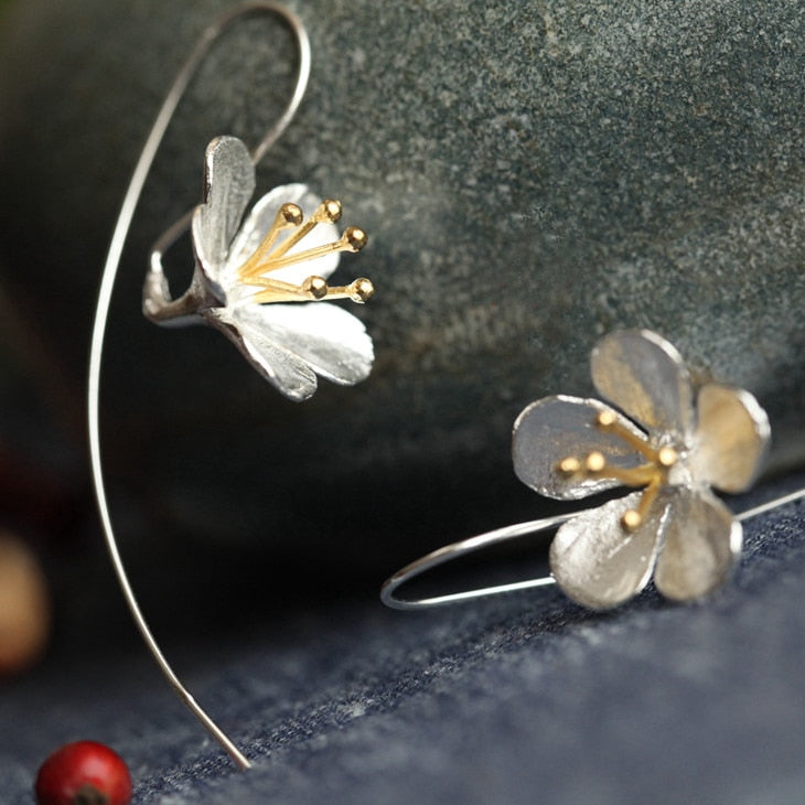 925 sterling silver Long Flower Earrings