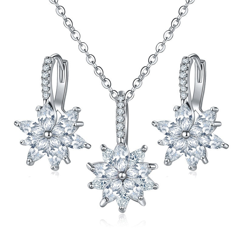 Flowers Bridal Jewelry Sets Necklace Earrings